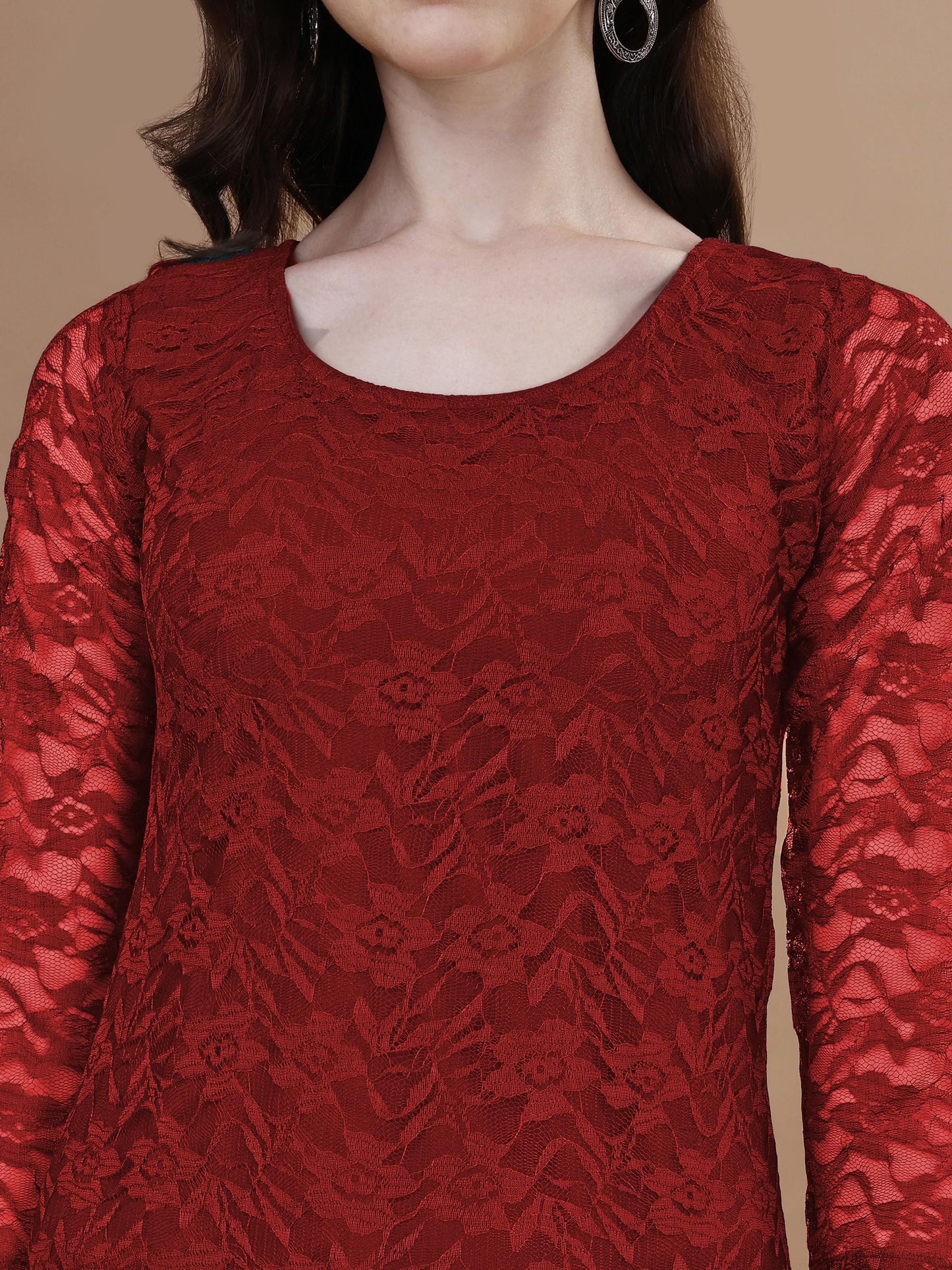 Women Rasal Net Embroidery Rayon Maroon Kurti