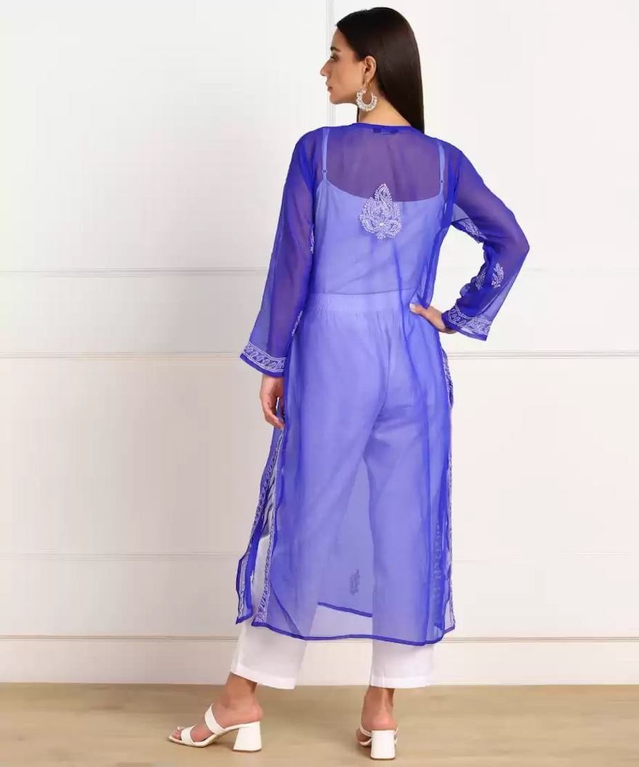 Women Lucknowi Handmade Straight Georgette Kurta