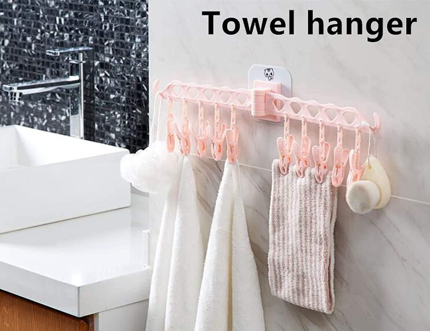 Wall Mounted Foldable Multi-Function 10 Clip Cloth Hanger