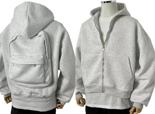 Men's Solid Custom Backpack Zip Up Hoodie