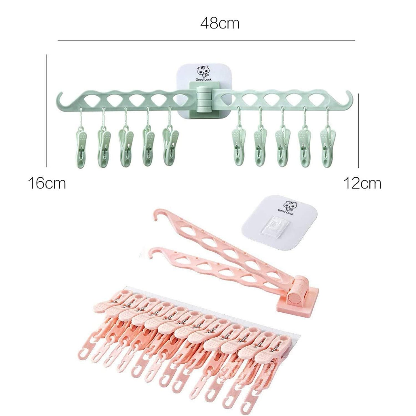 Wall Mounted Foldable Multi-Function 10 Clip Cloth Hanger