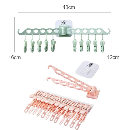 Wall Mounted Foldable Multi-Function 10 Clip Cloth Hanger