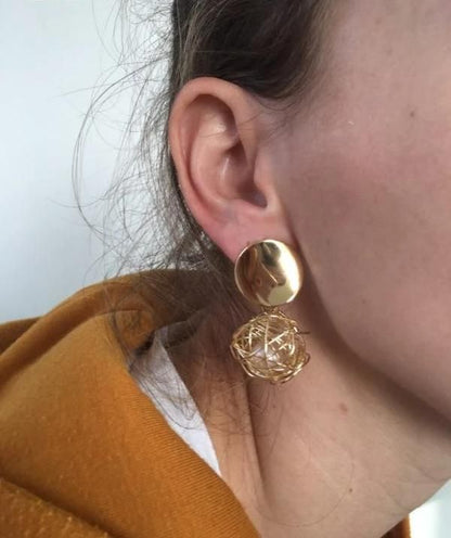 AVR JEWELS China Dangle Gold Double Disk Earrings For Women and Girls